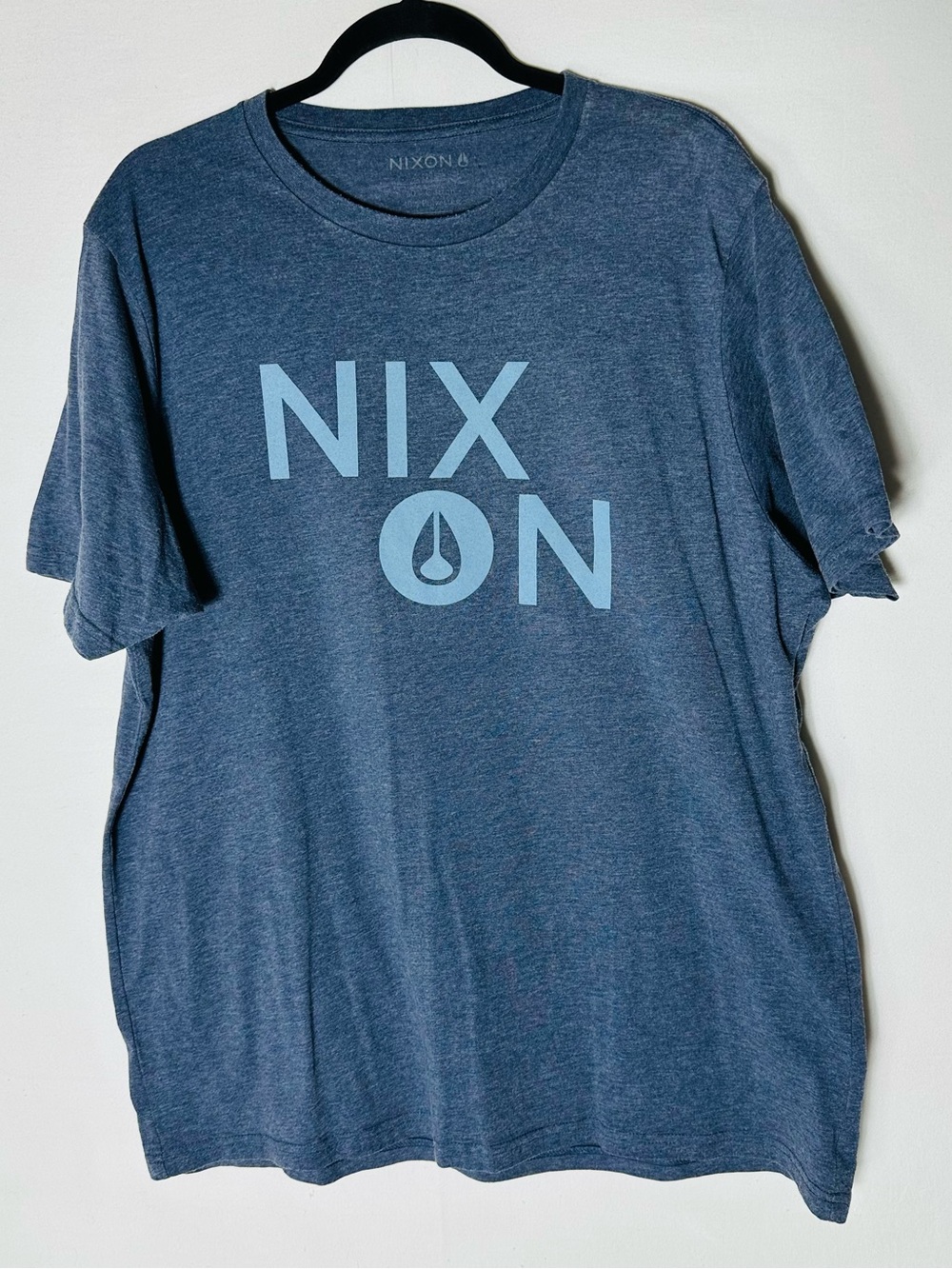 Nixon Heathered Blue Graphic Tee XL Spellout Logo T Shirt Normcore Gorpcore